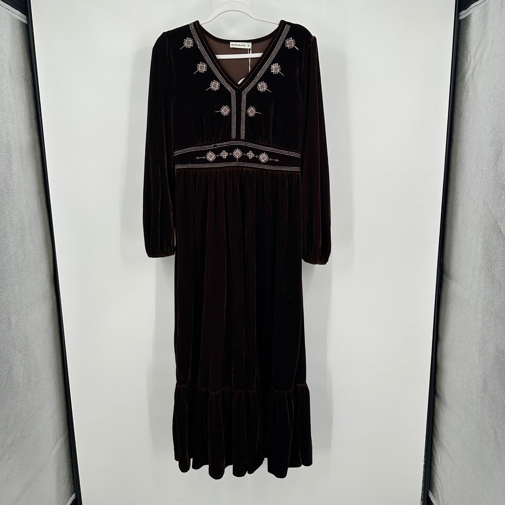 RusttyDustty Womens‎ Boho Velvet Dress Size M Brown Whimsigoth Renaissance Fairy
